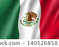 Flag Mexico realistic icon. State insignia of the nation in realistic style on the entire page. Waving state flag. National symbol in the form of a vector illustration 140526858