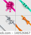 Colorful gift bows from satin tape isolated on transparent background. Realistic decoration for holidays presents. Lovely layouts for festive congratulation with shiny silk ribbon vector illustration. 140526867