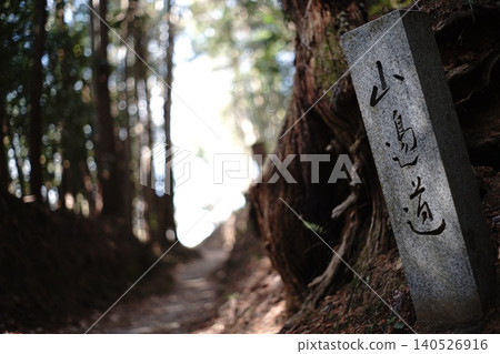 "An ancient path bathed in dappled sunlight and a stone monument marking the 'Yamanobe no Michi' (Mountain Path)" "An ancient path bathed in dappled sunlight and a stone monument marking the 'Yamanobe no Michi' (Mountain Path)" 140526916