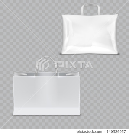 Blank White Glossy Plastic Carrier Bag Mockup Vector 140526957