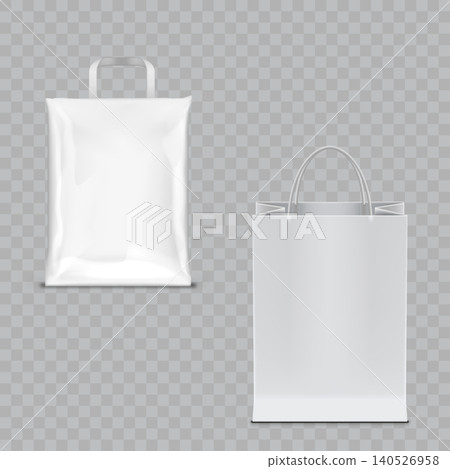 Blank White Glossy Plastic Carrier Bag Mockup Vector 140526958