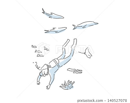 男性潛水員在水下游泳的簡單示意圖。 男性潛水員在水下游泳的簡單示意圖。 140527078