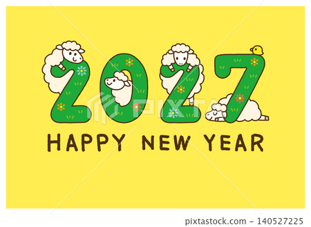 New Year's card for 2027, Year of the Sheep, simple design with text space. New Year's card for 2027, Year of the Sheep, simple design with text space. 140527225