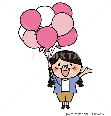 A girl with glasses and braided hair holding many pink balloons. A girl with glasses and braided hair holding many pink balloons. 140527259