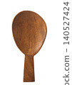 Wooden salad spoon server isolated on white background. Top view of eco-friendly handcrafted kitchen utensil 140527424