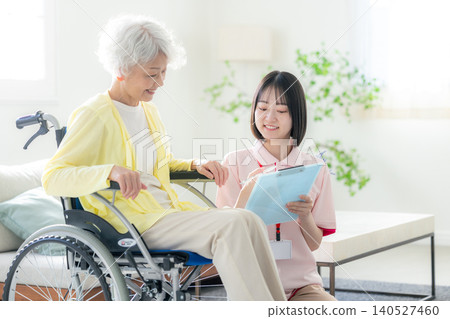 微笑的高級婦女和護理人員 140527460