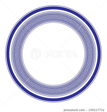 Vector round blue classic frame with Greek pattern. Greek meander. Patterns of Greece, ancient Rome. Circle european border. Round antique border from Greek. Typical egyptian, assyrian, greek motives. 140527732