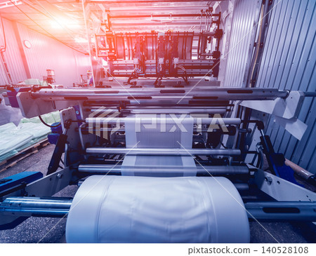 Modern automated production line in factory. Plastic bag manufacturing process 140528108