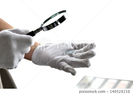 Image of a stamp collector and on-site appraisal and purchase service. Image of a stamp collector and on-site appraisal and purchase service. 140528158