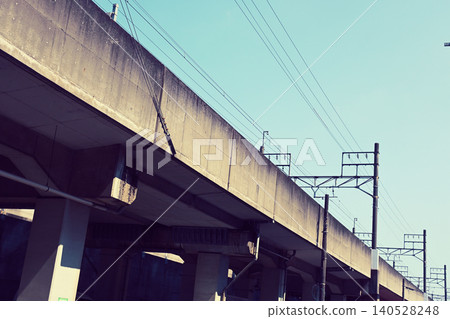 Railway overpass, railway overhead lines Railway overpass, railway overhead lines 140528248