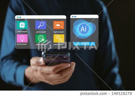 Database AI smart automation with artificial intelligence improves business efficiency with machine learning and data analysis while human hand holds mobile phone for future growth Database AI smart automation with artificial intelligence improves business efficiency with machine learning and data analysis while human hand holds mobile phone for future growth 140528279