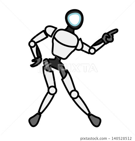 Illustration material: Vector illustration of a humanoid robot pointing to the side and dancing or posing nimbly. 140528512