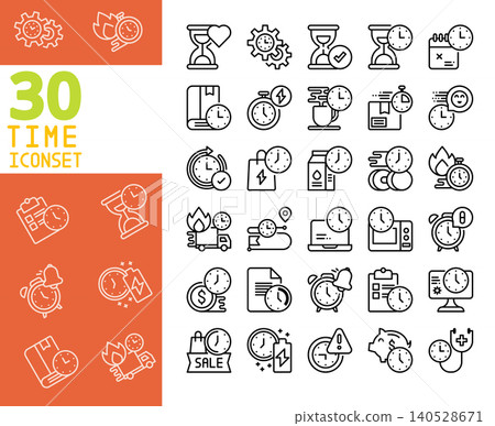 30 Time management and schedule line icons vector. 30 Time management and schedule line icons vector. 140528671