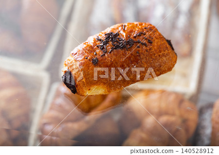 Chocolate napolitana pastry on plate 140528912