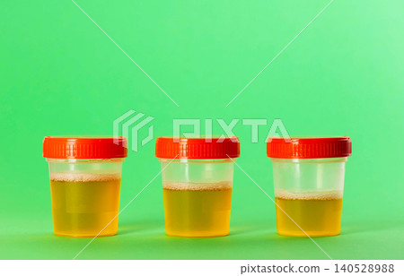 A three-glass urine sample on a green background to identify the location of inflammation: urethritis, bladder, kidneys, or prostatitis. Copy space for text A three-glass urine sample on a green background to identify the location of inflammation: urethritis, bladder, kidneys, or prostatitis. Copy space for text 140528988