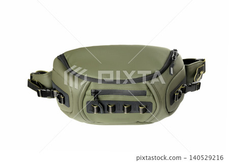 green tourist bag on the belt back view on a white background green tourist bag on the belt back view on a white background 140529216