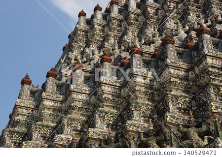 Wat Arun, Bangkok, Thailand: Ceramic decorations on the large stupa. Wat Arun, Bangkok, Thailand: Ceramic decorations on the large stupa. 140529471
