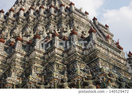 Wat Arun, Bangkok, Thailand: Ceramic decorations on the large stupa. Wat Arun, Bangkok, Thailand: Ceramic decorations on the large stupa. 140529472
