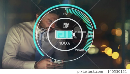 Holding smartphone, man in white shirt and blue tie leaning near office window, showing battery HUD Holding smartphone, man in white shirt and blue tie leaning near office window, showing battery HUD 140530131
