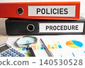 Policies Procedure. Binder data finance report business with graph analysis in office. 140530528