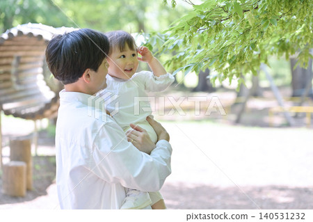 A young father walking with his daughter on his shoulders. A young father walking with his daughter on his shoulders. 140531232