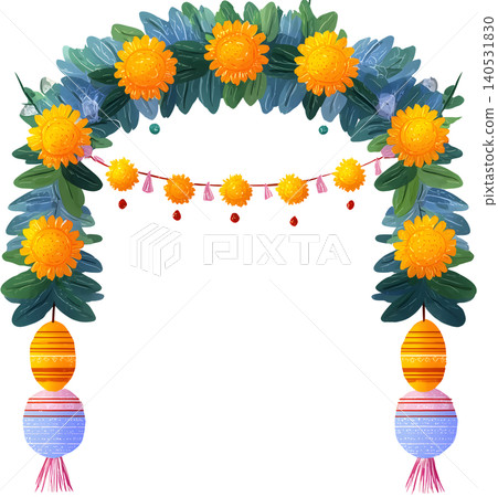 Indian Marigold Garland Floral Frame for Festival Indian Marigold Garland Floral Frame for Festival 140531830