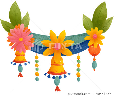 Indian Marigold Garland Floral Frame for Festival Indian Marigold Garland Floral Frame for Festival 140531836
