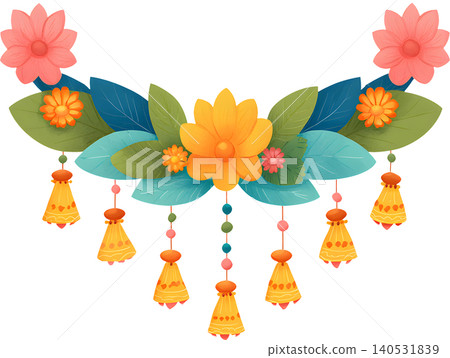 Indian Marigold Garland Floral Frame for Festival Indian Marigold Garland Floral Frame for Festival 140531839