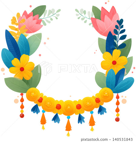 Indian Marigold Garland Floral Frame for Festival 140531843