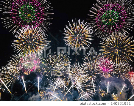 The Omagari Fireworks Festival: Colorful fireworks light up the night sky. The Omagari Fireworks Festival: Colorful fireworks light up the night sky. 140531931
