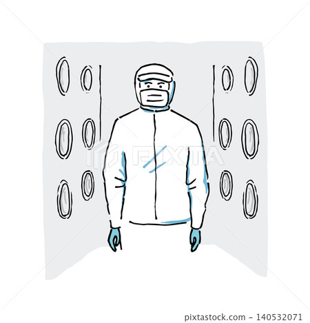 Staff maintaining hygiene and cleanliness in a food processing plant - Hand-drawn vector illustration 140532071