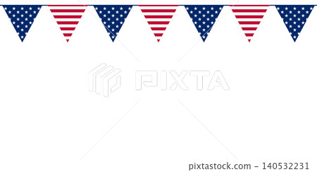 USA flag pennants straight bunting border for patriotic American holidays isolated on transparent background. Copy space. PNG. Vector USA flag pennants straight bunting border for patriotic American holidays isolated on transparent background. Copy space. PNG. Vector 140532231