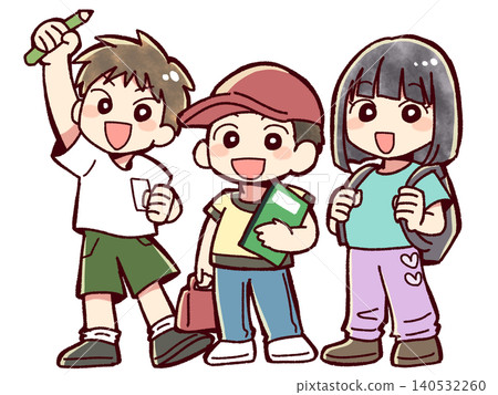 Children carrying study materials to attend cram school Children carrying study materials to attend cram school 140532260