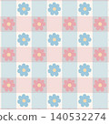 Seamless gingham check pattern with cute retro daisy flowers in pastel pink and blue on soft multicolor plaid grid. Sweet cottagecore kids style for fabric, nursery, gift wrap, stationery, apparel. 140532274