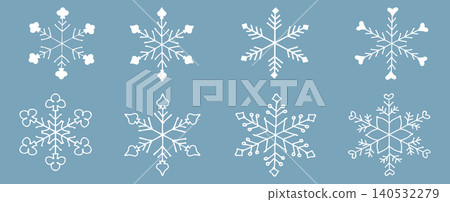 Hand-drawn white snowflakes on a light blue background. 140532279