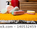 Bathroom Accessories for Foot Care. Pumice stone and brush for heels legs 140532459