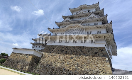 The magnificent keep of Himeji Castle stands out against the blue sky. The magnificent keep of Himeji Castle stands out against the blue sky. 140532561