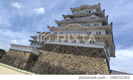 The magnificent keep of Himeji Castle stands out against the blue sky. The magnificent keep of Himeji Castle stands out against the blue sky. 140532562