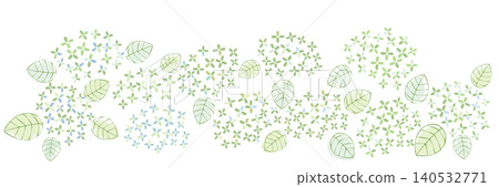 A horizontal botanical frame featuring hydrangeas and leaves in natural colors. A horizontal botanical frame featuring hydrangeas and leaves in natural colors. 140532771