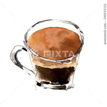 Espresso coffee and demitasse cup watercolor illustration 140533132