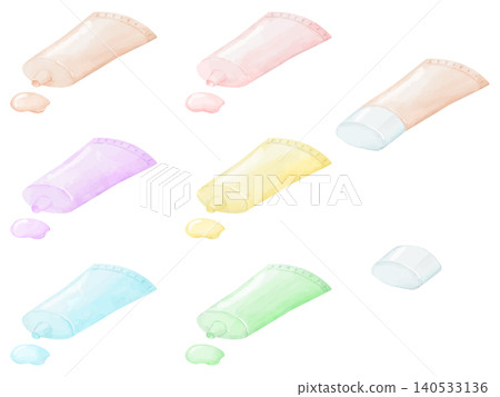 一套水彩風格的插圖,用於繪製色彩豐富的色彩校正妝前乳。 一套水彩風格的插圖,用於繪製色彩豐富的色彩校正妝前乳。 140533136