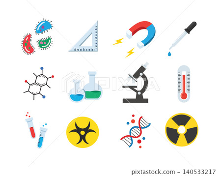 Science and Laboratory Icon Set with Chemistry and Biology Symbols Science and Laboratory Icon Set with Chemistry and Biology Symbols 140533217
