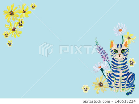 American Shorthair cat and floral frame background American Shorthair cat and floral frame background 140533224