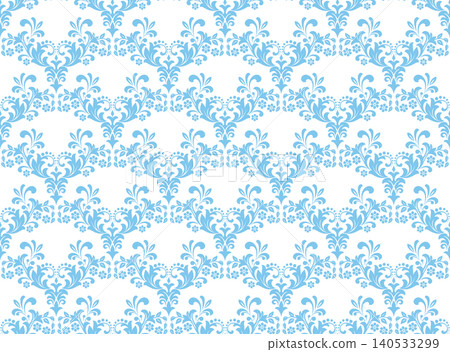 Wallpaper in the style of Baroque. White and blue floral ornament. Seamless vector background. Graphic pattern for fabric, wallpaper, packaging. Ornate Damask flower illustration Wallpaper in the style of Baroque. White and blue floral ornament. Seamless vector background. Graphic pattern for fabric, wallpaper, packaging. Ornate Damask flower illustration 140533299