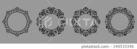 Set of decorative frames Elegant vector element for design in Eastern style, place for text. Floral black and gray frames. Lace illustration for invitations and greeting cards Set of decorative frames Elegant vector element for design in Eastern style, place for text. Floral black and gray frames. Lace illustration for invitations and greeting cards 140533348