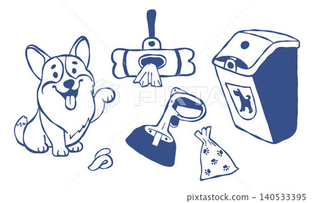 Corgi Dog Waste Management Set. Essential Eco Friendly Sanitation Tools And Supplies. Vector Illustration. Isolated Hand Drawing Doodle For Pet Hygiene And Park Infrastructure. Corgi Dog Waste Management Set. Essential Eco Friendly Sanitation Tools And Supplies. Vector Illustration. Isolated Hand Drawing Doodle For Pet Hygiene And Park Infrastructure. 140533395
