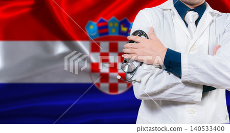 Croatian national health system, Medical professional holding sthetoscope isolated Croatian national health system, Medical professional holding sthetoscope isolated 140533400