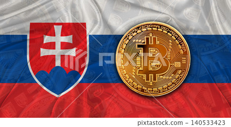 Bitcoin cryptocurrency with Slovak flag. Investors in Blockchain Technology with Slovakia flag background 140533423