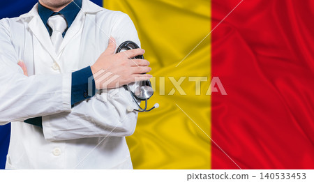 Romanian national health system, Medical professional holding sthetoscope isolated Romanian national health system, Medical professional holding sthetoscope isolated 140533453