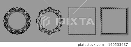 Set of decorative frames Elegant vector element for design in Eastern style, place for text. Floral black and gray frames. Lace illustration for invitations and greeting cards 140533487